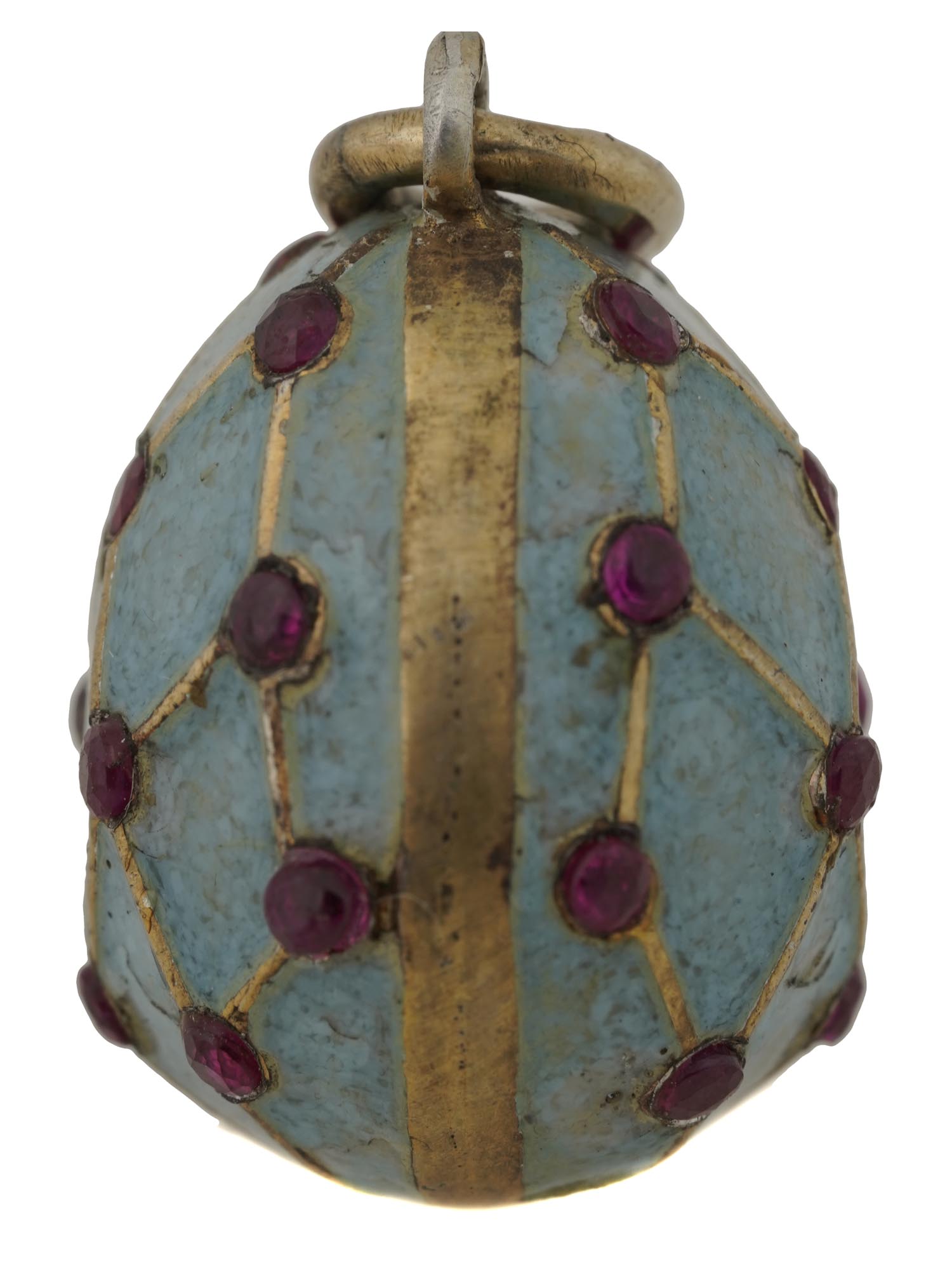 RUSSIAN GILT SILVER CLOISONNE ENAMEL EGG PENDANT PIC-3